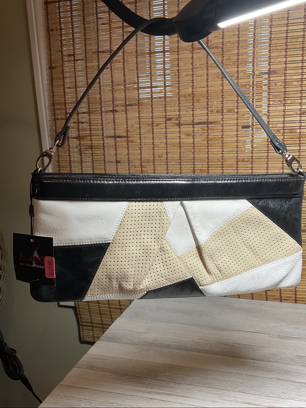 HOBO Black, White & Cream Patchwork Wristlet Clutch